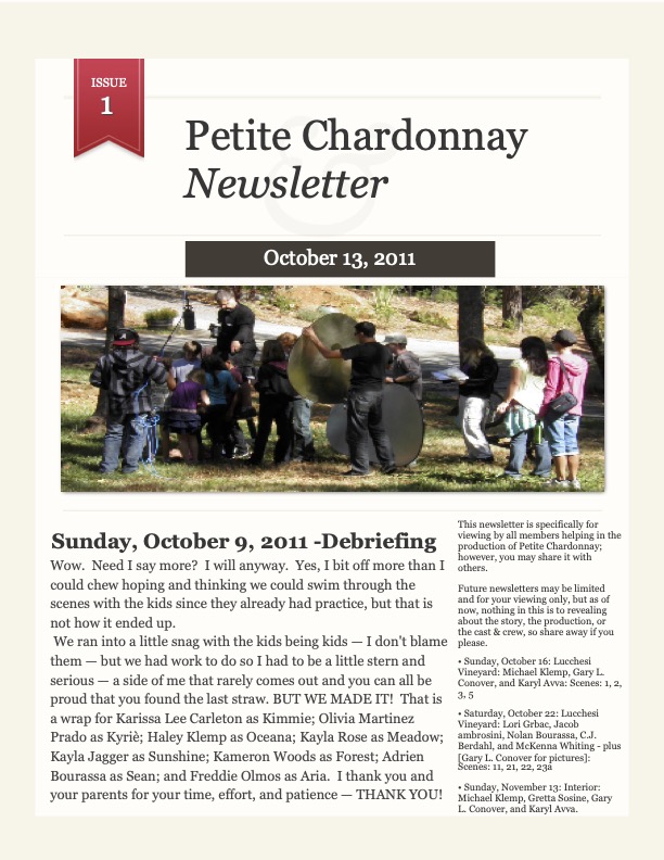 Issue #1 of Petite Chardonnay (2012) newsletter