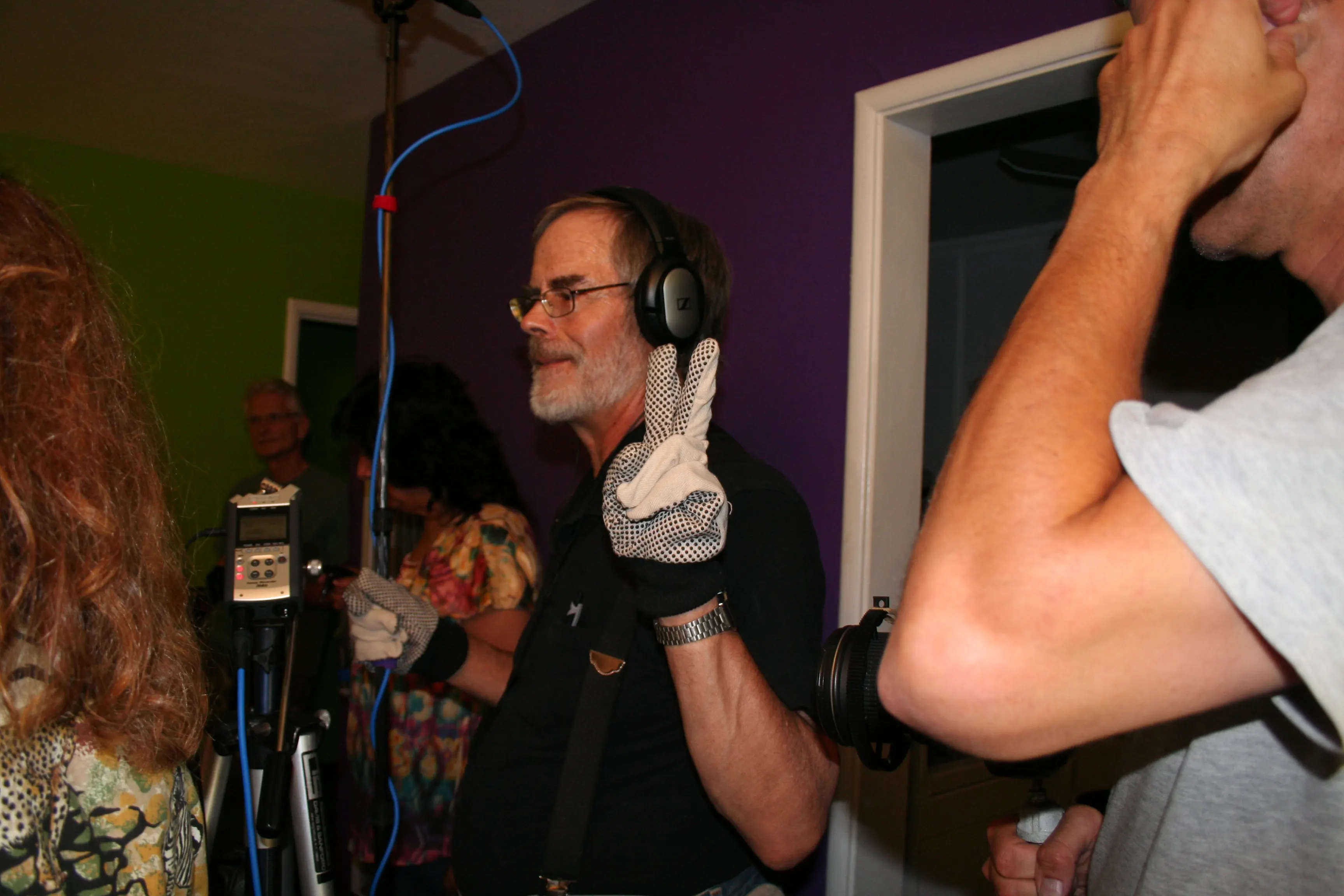 Scott Slotterbeck operating the boom mic in an apartment for BUDDIES July 23, 2011.