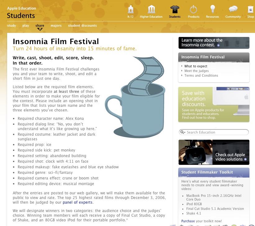 Apple Education Students Insomnia Film Festival notification.