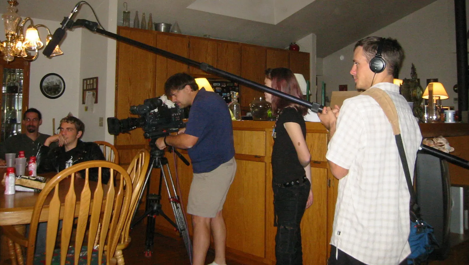 Justin Mosier, Connor Ring, Gerald Martin Davenport behind camera, Kyriè Sierra Davenport, and Casey Edinfield on boom during day 1 of Paint (2006) production on October 19, 2005.