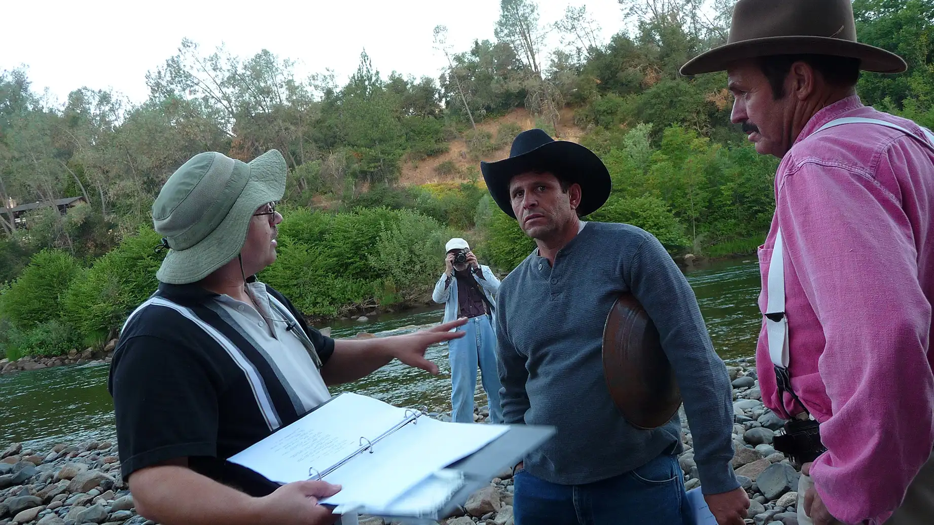 Gerald Martin Davenport, Scott Slotterbeck, Bill Bettencourt, Rob Tillitz - on the set of THE GOLdEN TREE at Lotus, California.