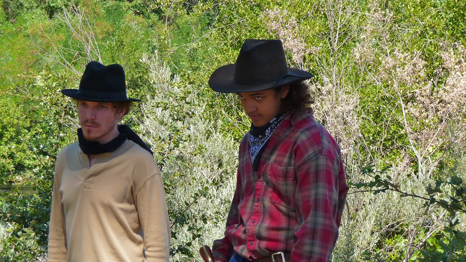 Jason Michael Shannon and Carey White Jr - on the set of THE GOLdEN TREE at Lotus, California.