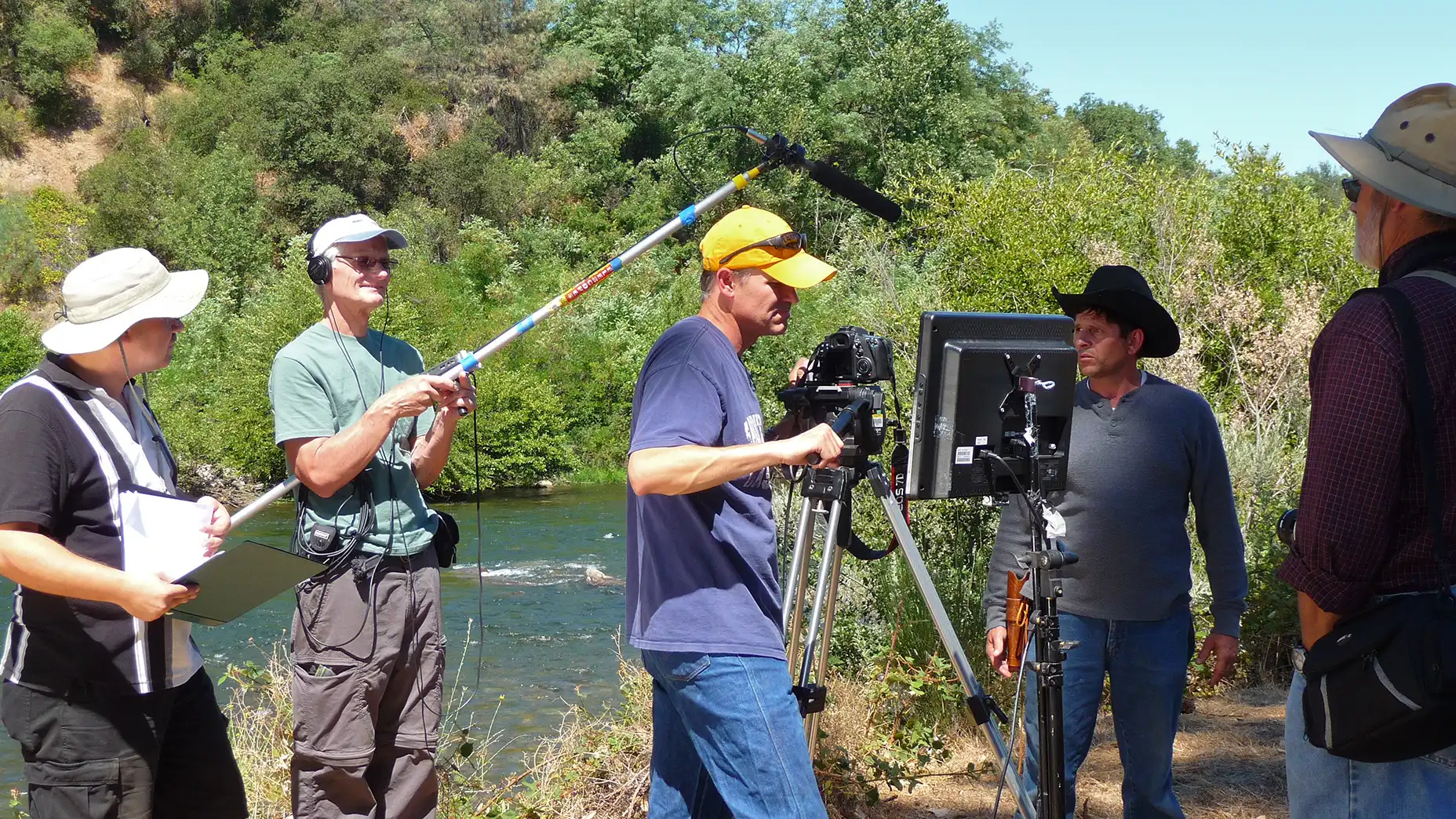 Gerald Martin Davenport, Jim Heck, Brendan Brooks, and Bill Bettencourt - on the set of THE GOLdEN TREE at Lotus, California.