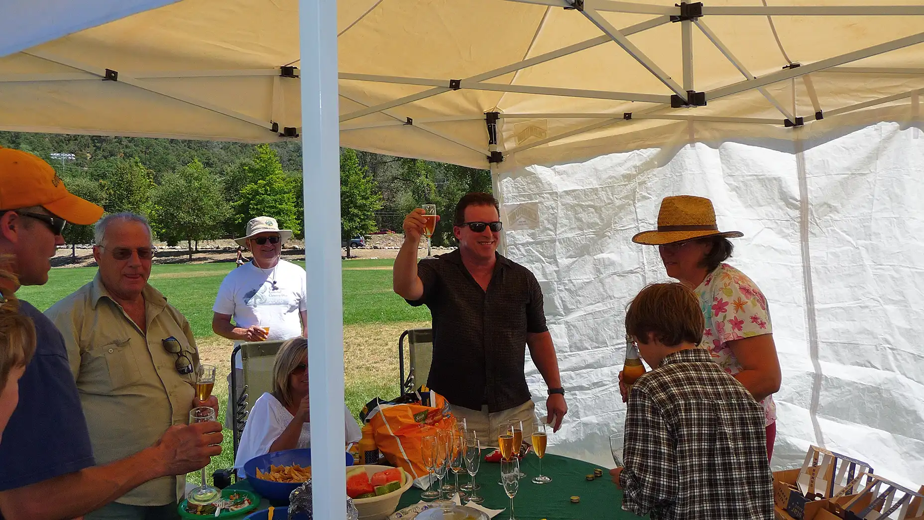 Brendan Brooks, ?, Bill Gallant , Gary Udell, and Val Hicks - Wrap Party For THE GOLdEN TREE at Hennings Lotus Park.