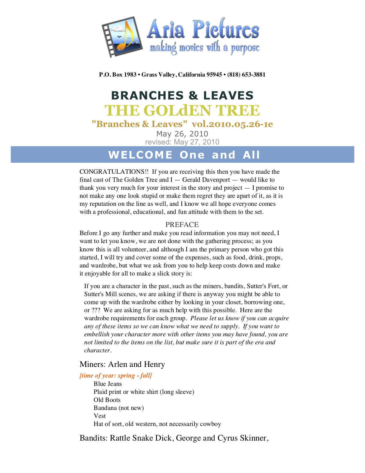 THE GOLdEN TREE (2010) introductory newsletter “Branches and Leaves”.