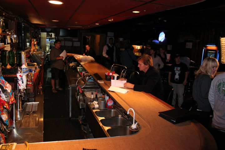 Everyone getting assembled, dressed, and introduced to each other - on the set of the WATERING hole Night 1 at the Cedar Room in Carmichael, California.