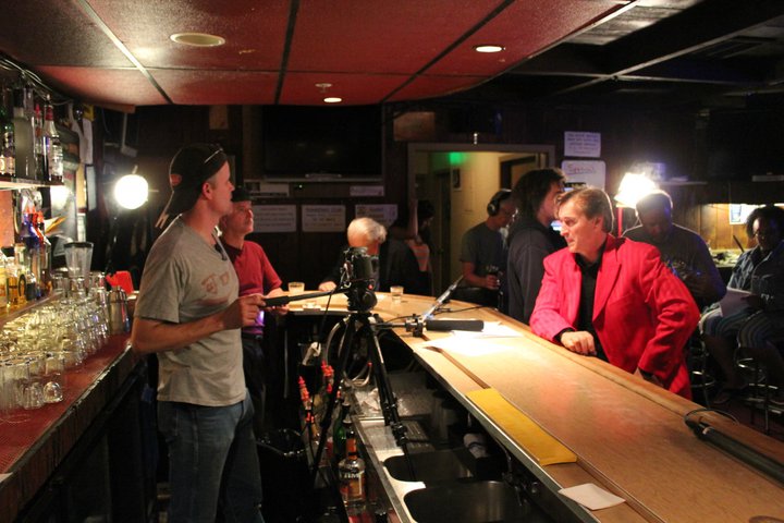 Brendan Brooks setting up to capture on William Van Noland as Nicor - on the set of the WATERING hole Night 1 at the Cedar Room in Carmichael, California.