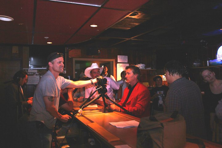 Brendan Brooks setting up a close up on William Van Noland - on the set of the WATERING hole Night 1 at the Cedar Room in Carmichael, California.