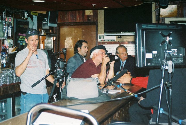 Brandan Brooks, Rafael Siegle as Steve Taglia, Mark Hoffman, and Daniel Roberts as Bill Trebor - on the set of the WATERING hole Night 1 at the Cedar Room in Carmichael, California.