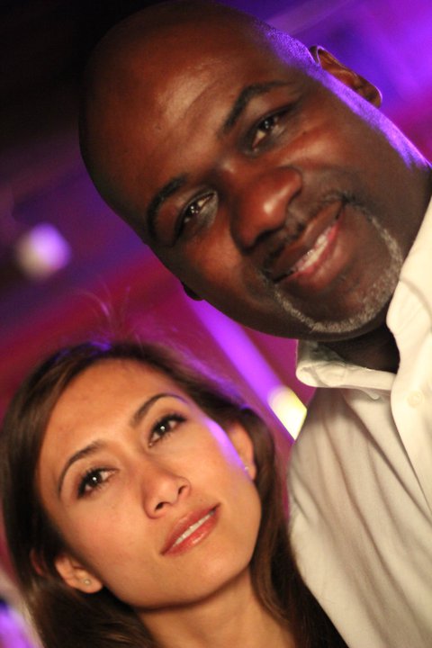 Yinique Myo-Flores and Paul T. McGee as Jackson - on the set of the WATERING hole Night 2 at the Cedar Room in Carmichael, California.