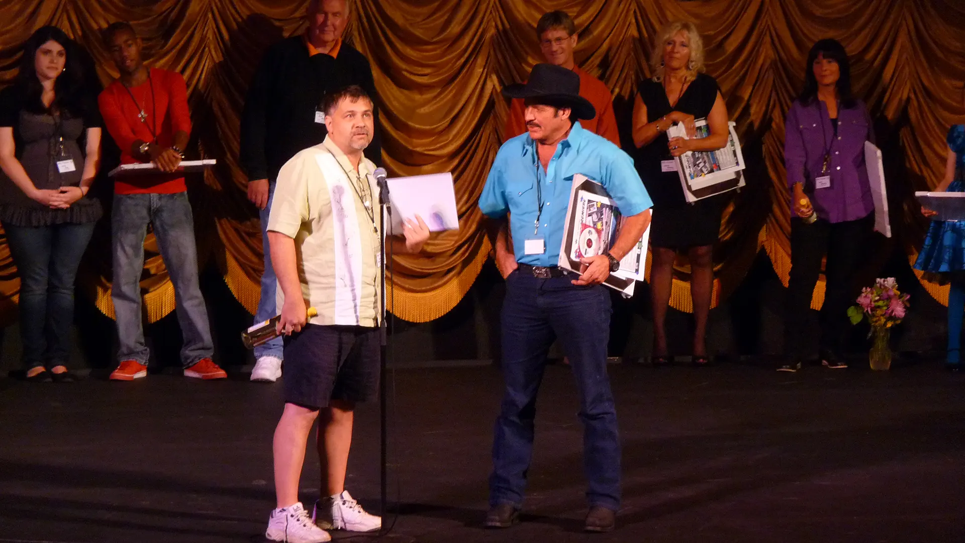 Gerald Martin Davenport and Rob Tillitz accepting the Producers' Choice Award #2 - at the Crest Theater in Sacramento, California for Access Sacramento's 2011 A Place Called Sacemento Premeire.